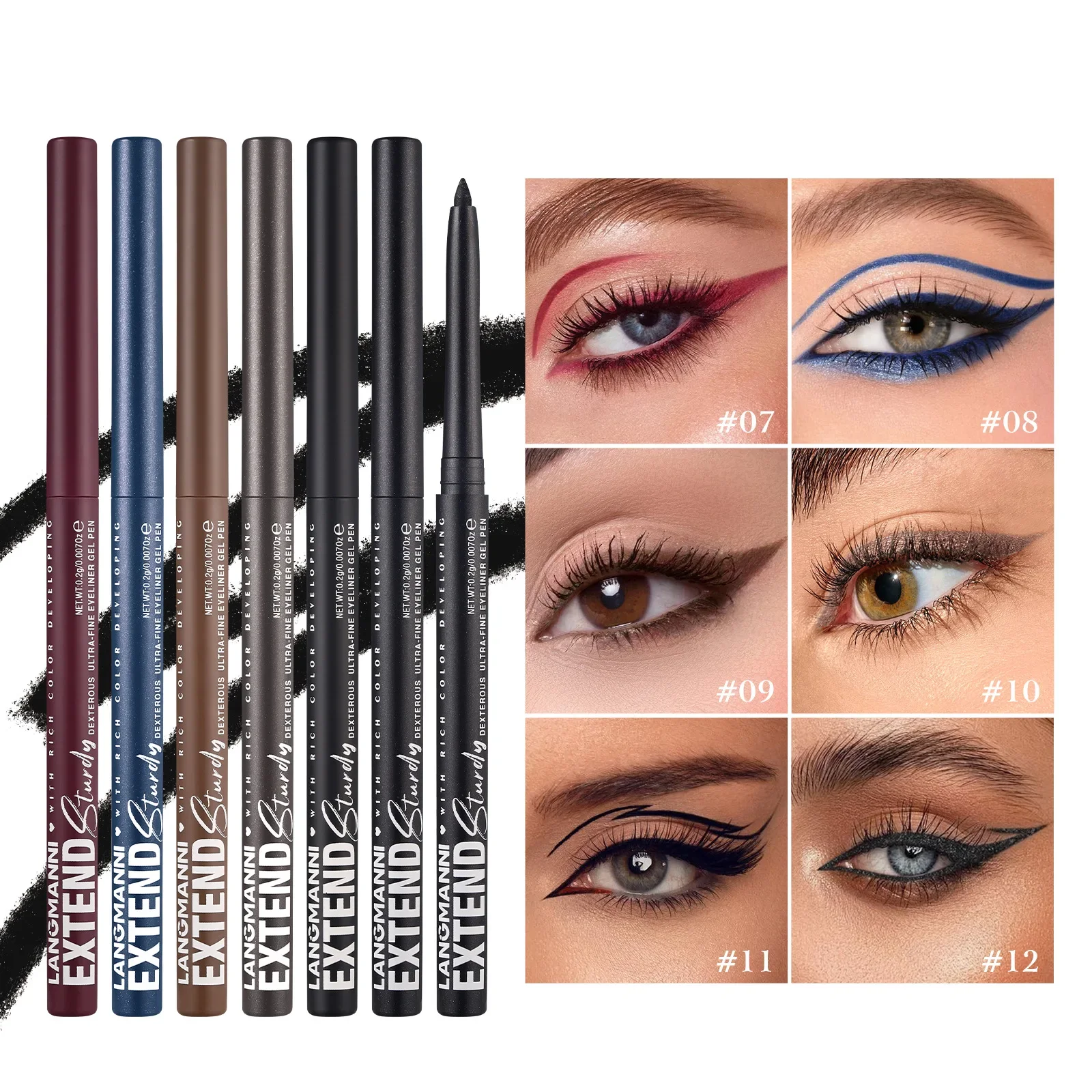 LANGMANNI 12 Kolorów Matowy Brokatowy Eyeliner Gładka Konsystencja Łatwy w Aplikacji Wielofunkcyjny Wodoodporny Eyeliner Cień do Powiek w Płynie