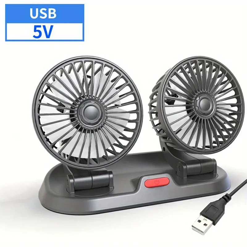 Eafc 5V 12V 24V Auto Koelventilator 360 ° Verstelbare Dual Head Air Fan Usb 2 Snelheden Auto Elektrische Ventilator Voor Dashboard Rv Truck