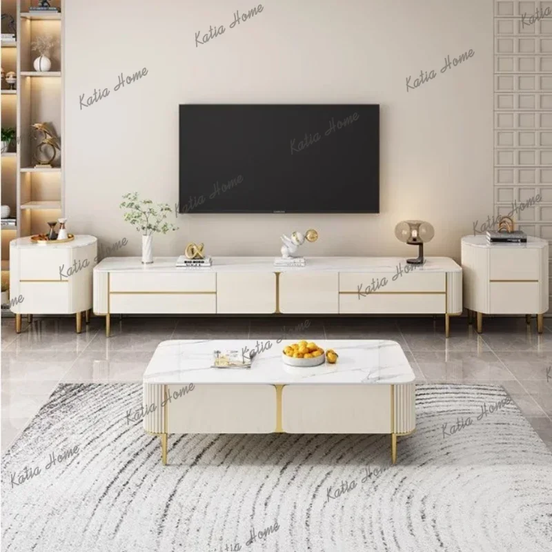 YJ Light Luxury Floor Tv Cabinet Nordic Legs Gold White Stand Tv Cabinet Modern Drawer Mueble Para Televisor Living Room Furnitu