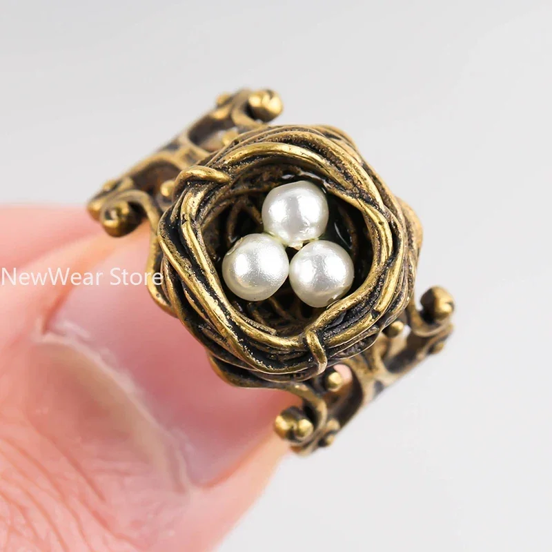 New Fashion Vintage Bird Nest Pearl Ring Love for Women Girls Engagement Anniversary Birthday Gifts Party Jewelry