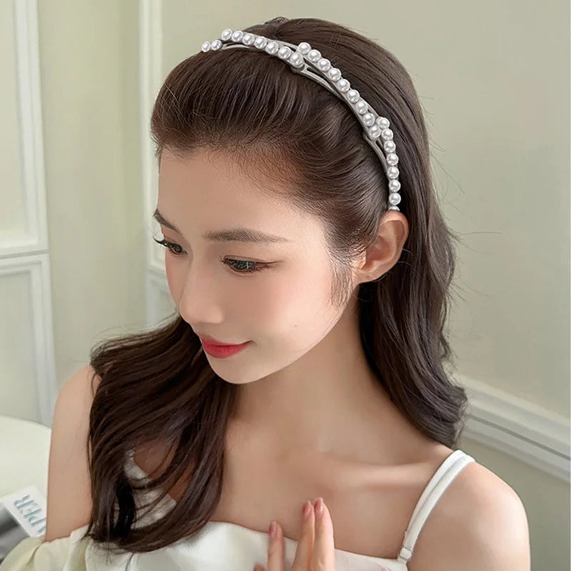 Elegant Pearl Convenient Foldable Plastic Hairband For Women Girl Travel Stretchable Headband Hair Band Novelty Hair Accessories