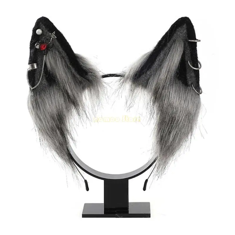 

31BF Cartoon Headband Wolf Foxes Ears Hair Hoop Plush Carnivals Party Headpiece Cosplay Party Costume Props Unisex