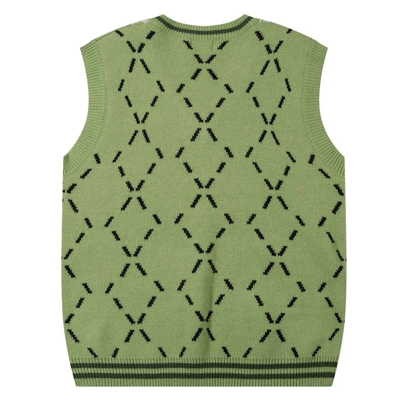 Harajuku Knitted Vest Sweaters Men Women Star Printed Casual Sleeveless Sweater Japanese College Style Loose Jumper Autumn Tops