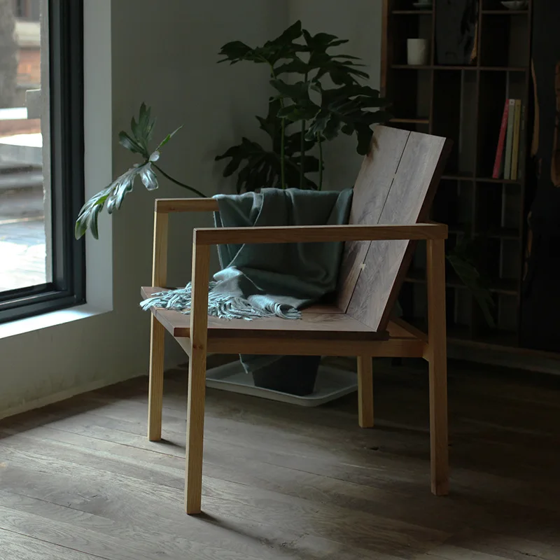 Armchair Reading Casual Backrest Nordic Modern Simple White Oak Black Walnut New Chinese Solid Wood