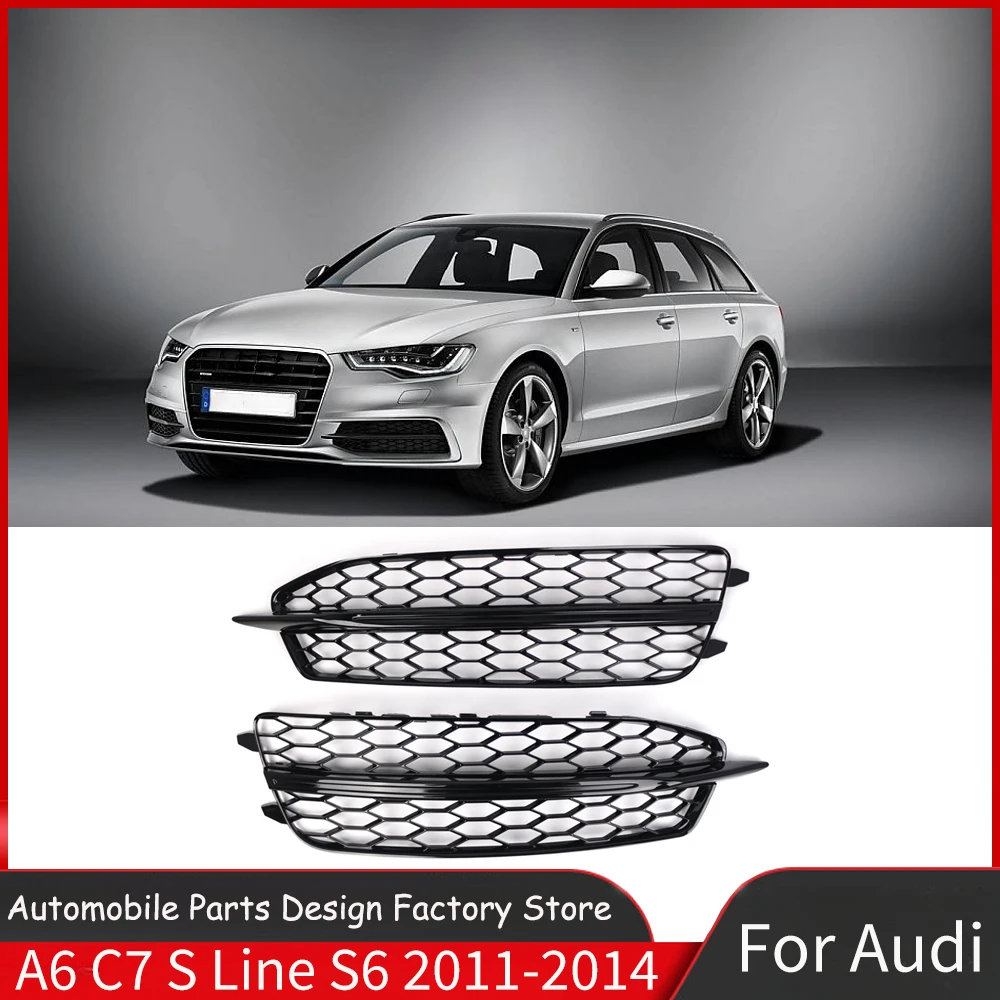 For Audi A6 C7 S Line S6 2011 2012 2013 2014 Car Front Bumper Fog Light Grille Honeycomb Hex Grill Cover Body Kit Accessories