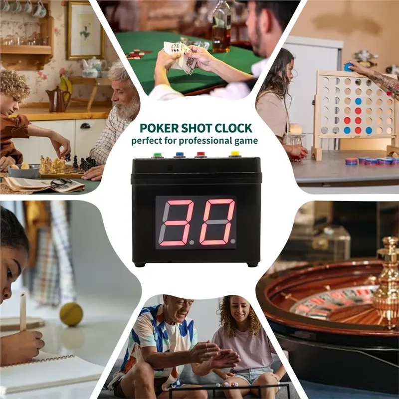 ABLN-Poker Shot Clock Secondi Conto alla rovescia Poker/Casino/Torneo degli scacchi 20/30 secondi e tempo personalizzato Timer cubo su 4 lati Nero