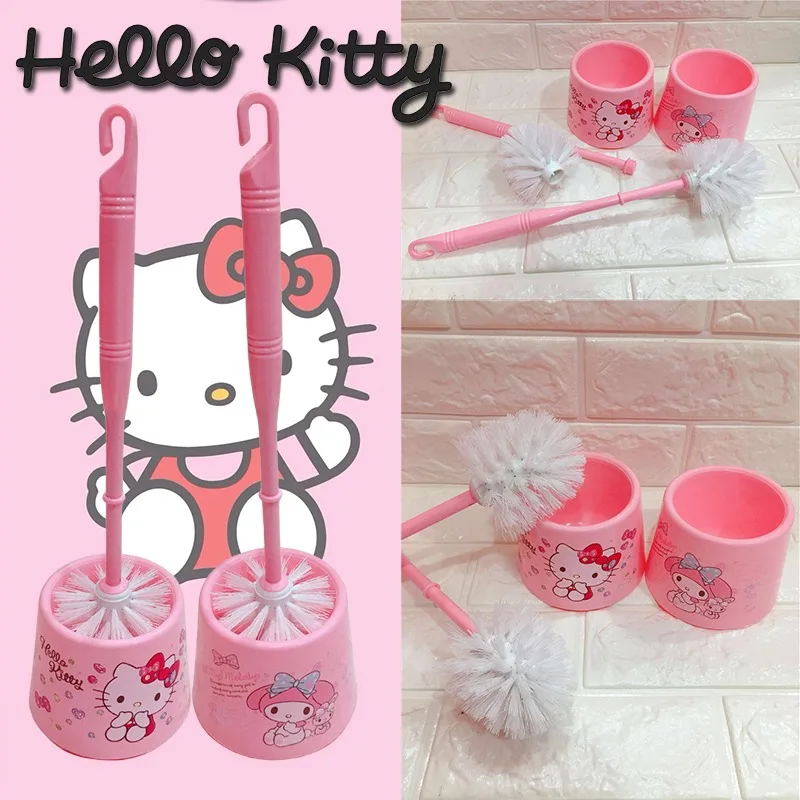 Hello Kitty-cepillo de inodoro de pie Con Base, herramienta de limpieza de inodoro de mango largo, accesorios de baño de plástico creativos de