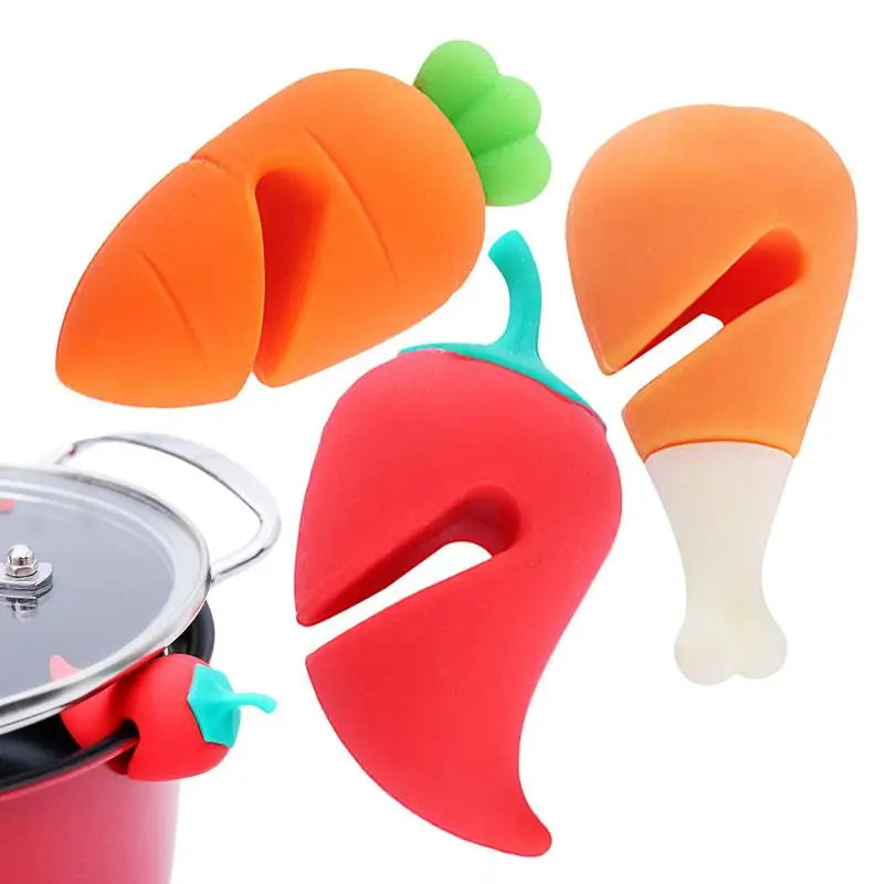 3Pcs Silicone Pot Lid Anti-spill Rack Heat-resistant Anti-Overflow Stoppers Pot Cover Lifter Holder Creative Kitchen Tools