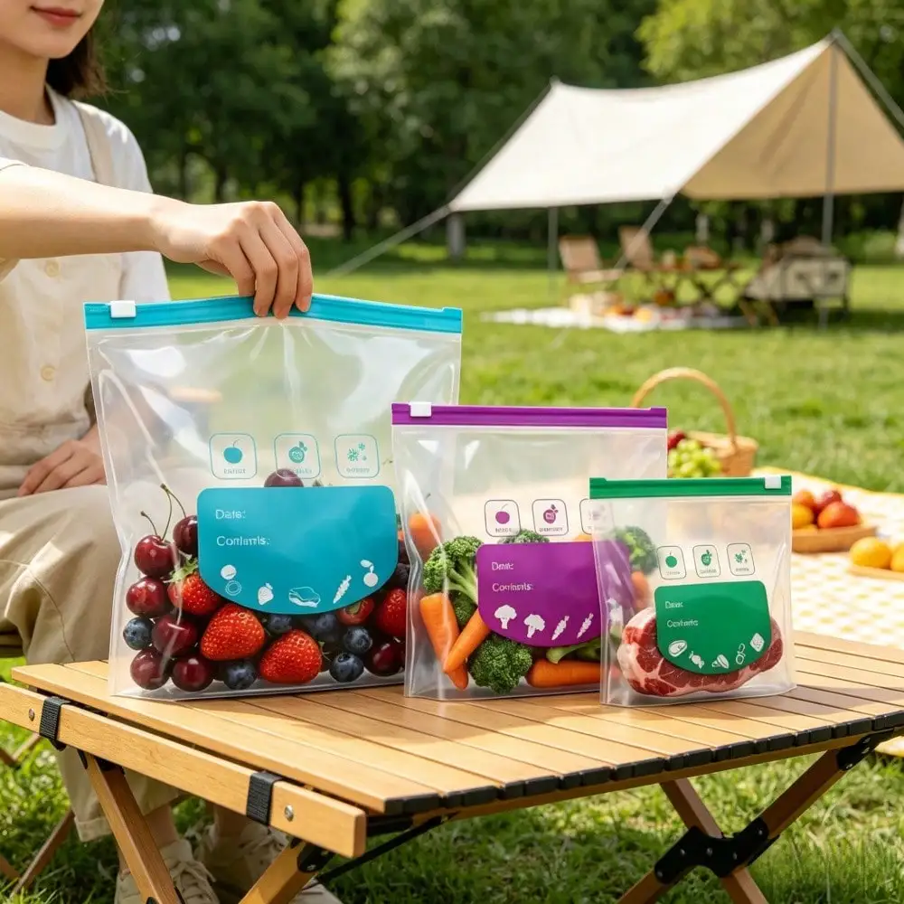 

3 Color Zipper Food Storage Bags Small Medium Large Sizes Sealable Fresh Keeping Bags Reusable Slider Storage For Fruits Vegetables Grains Meat Kitchen Refrigerator