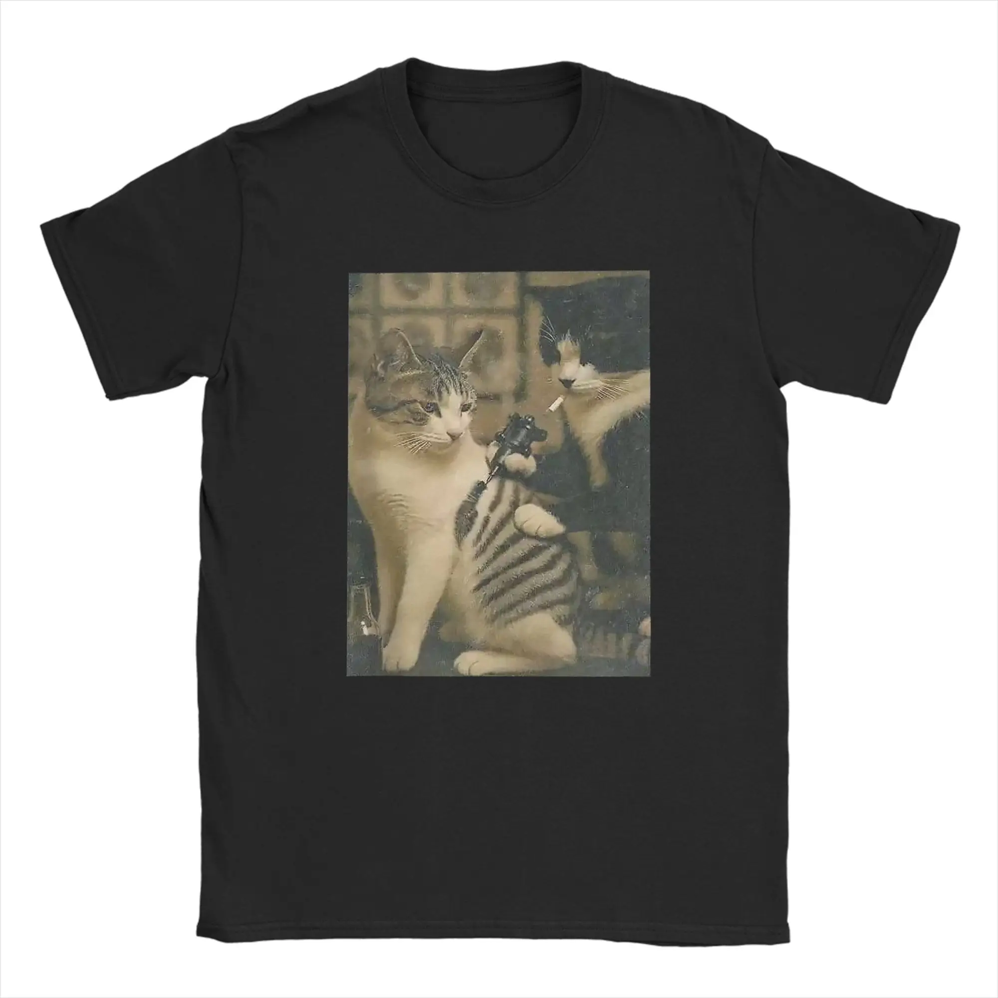 

Funny cat Tattoo T Shirt Summer Harajuku T-Shirts Men Cotton O Neck Plus Size Clothing Short Sleeve Vintage Tops