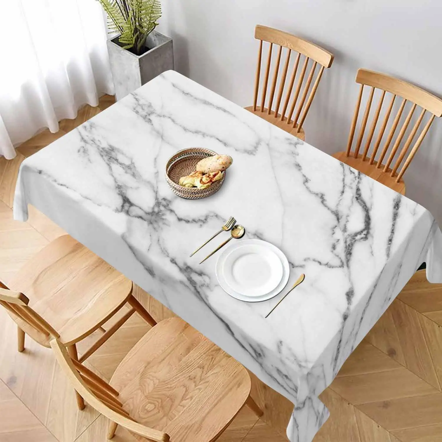 Abstract White Gray Marble Texture Rectangle Tablecloth for Table Decor Washable Kitchen Dining Tablecloth Holiday Party Decor
