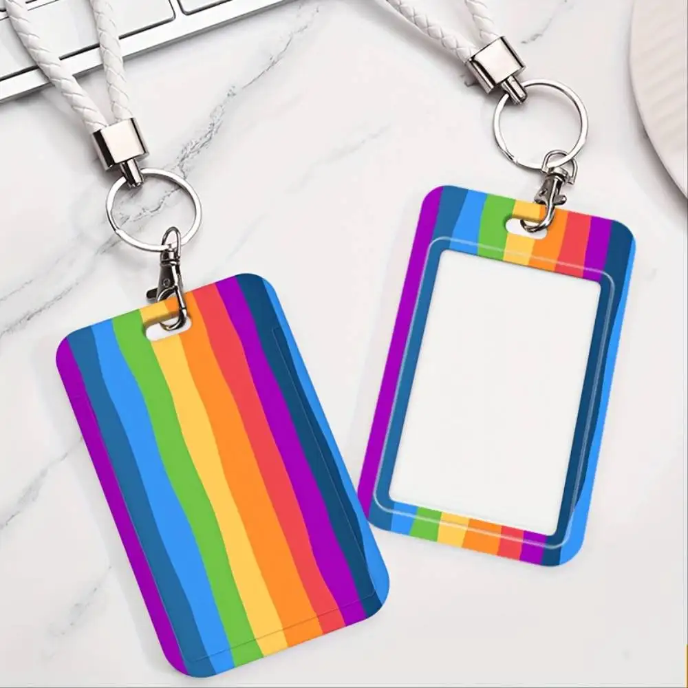 Rainbow Color Stripes ID Card Holder Plastic Badge Cover For Doctor Nurse Office Employee ID Bank Card Holiday Gift