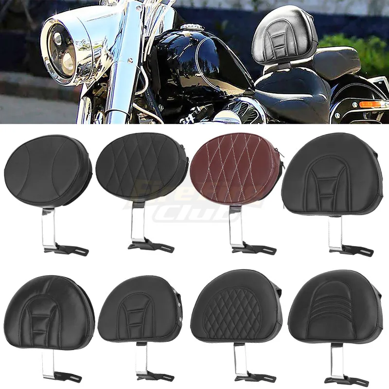 Motorcycle Backrest Chrome Adjustable Plug In Driver Rider Seat Cushion Pad For Harley Fatboy Heritage Softail Deluxe Fat Boy