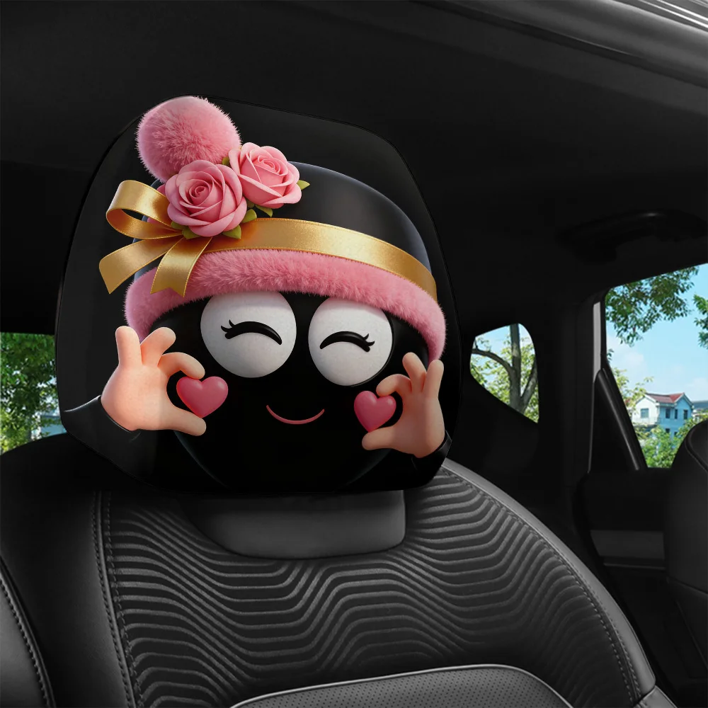 2Pcs Headrest Covers Car 2Pcs Headrest Covers Ghost 2Pcs cute cartoon flower love cute character printed car head pillowcase,