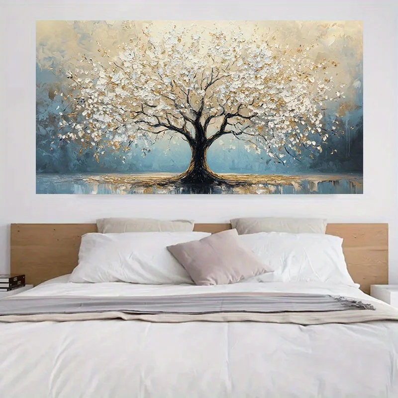 Large Texture Abstract Tree Oil Painting on Canvas, Unframed, Modern Landscape Wall Art for Living Room, Bedroom Decor