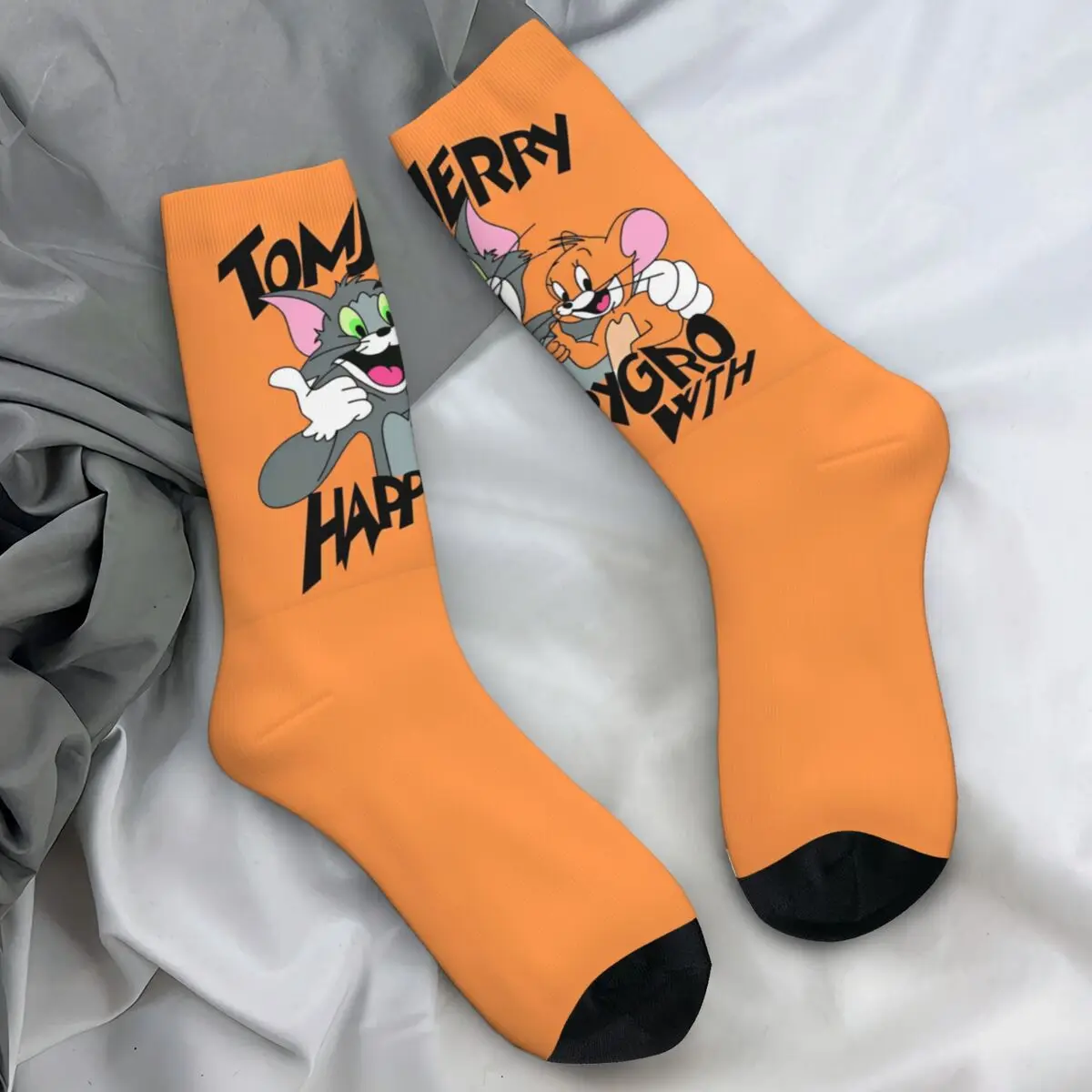 Tom Jerry Happy Socks Retro Stockings Winter Anti Skid Couple Socks Comfortable Design Cycling Socks