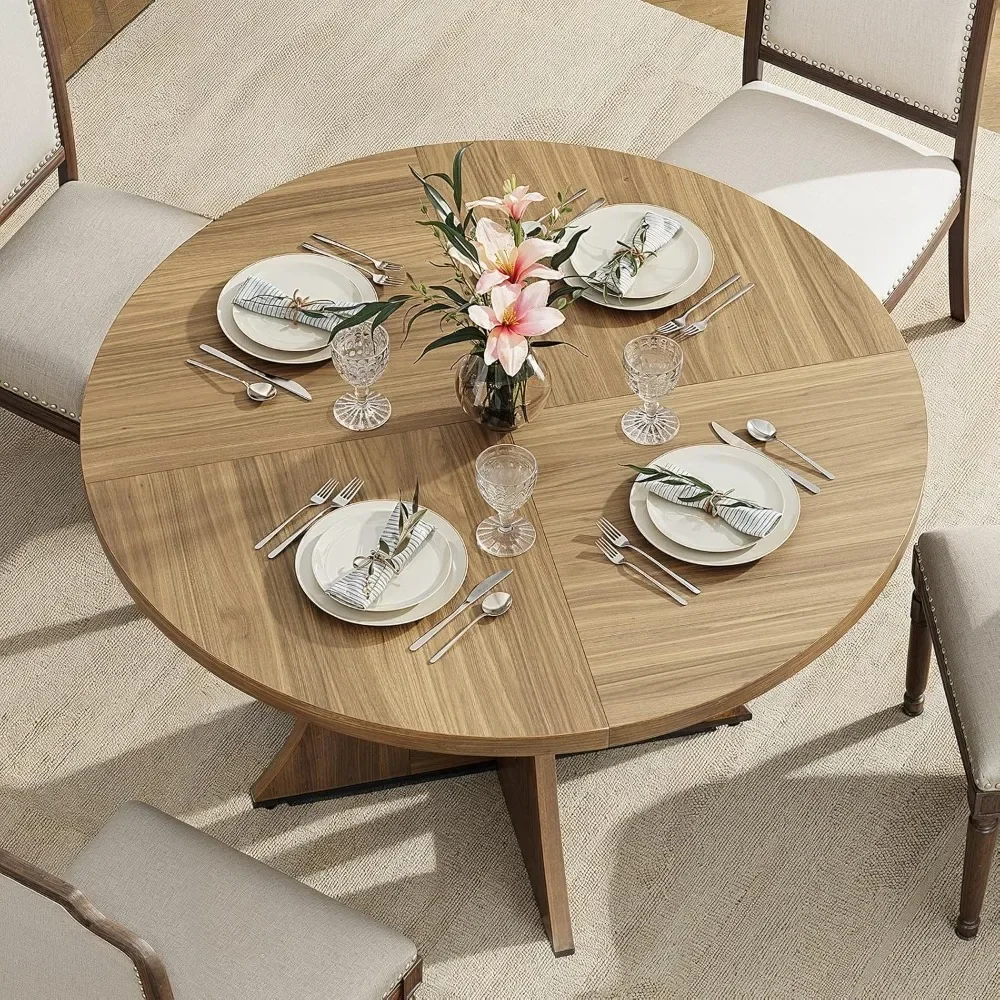 Round Dining Table for 4-6 Person, 47.24 Inch Kitchen Table Modern American Style, Wooden Dinner Room Table