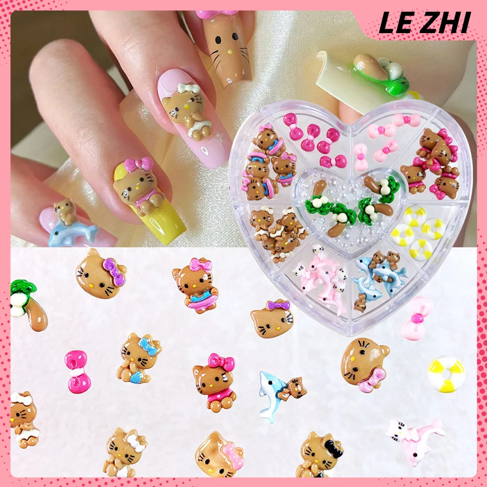 Love Box 3D Hello Kitty Bowknot Nail Charm Party Sticker Resin Pearl Flower Mixed Nail Diamond Kit Diy Nail Art Decoration