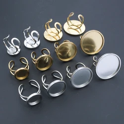 5pcs 10-25mm Inner Size Round Thick Stainless Steel Adjustable Ring Settings Cabochon Blank Base DIY Jewelry Making Findings