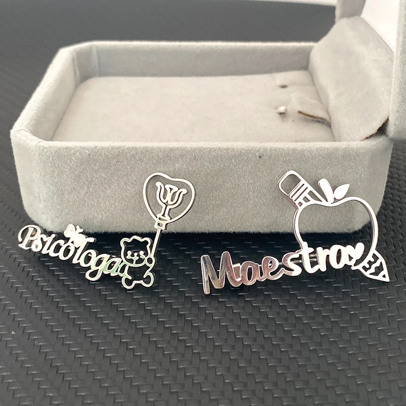 WLP Wholesale Stainless Steel Customize Logo Name Text Brooch Pin Personalized Nameplate Painting Image Lapel Badges Pin Jewelry