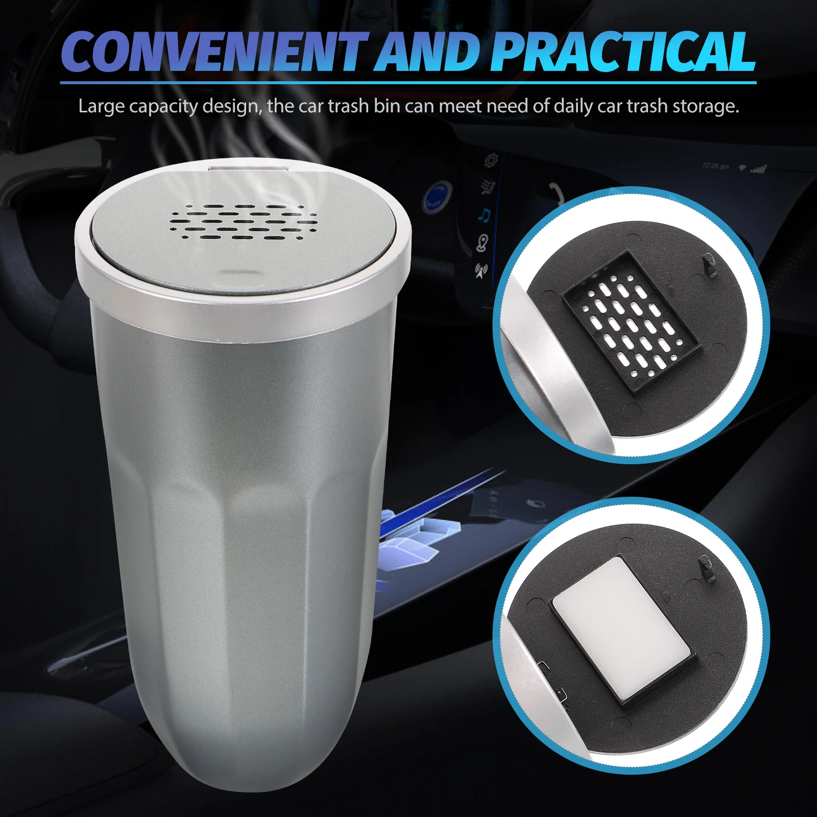 

1Pcs Small Car Trash Can With Lid Decorative Auto Trash Bin Stylish Garbage Container