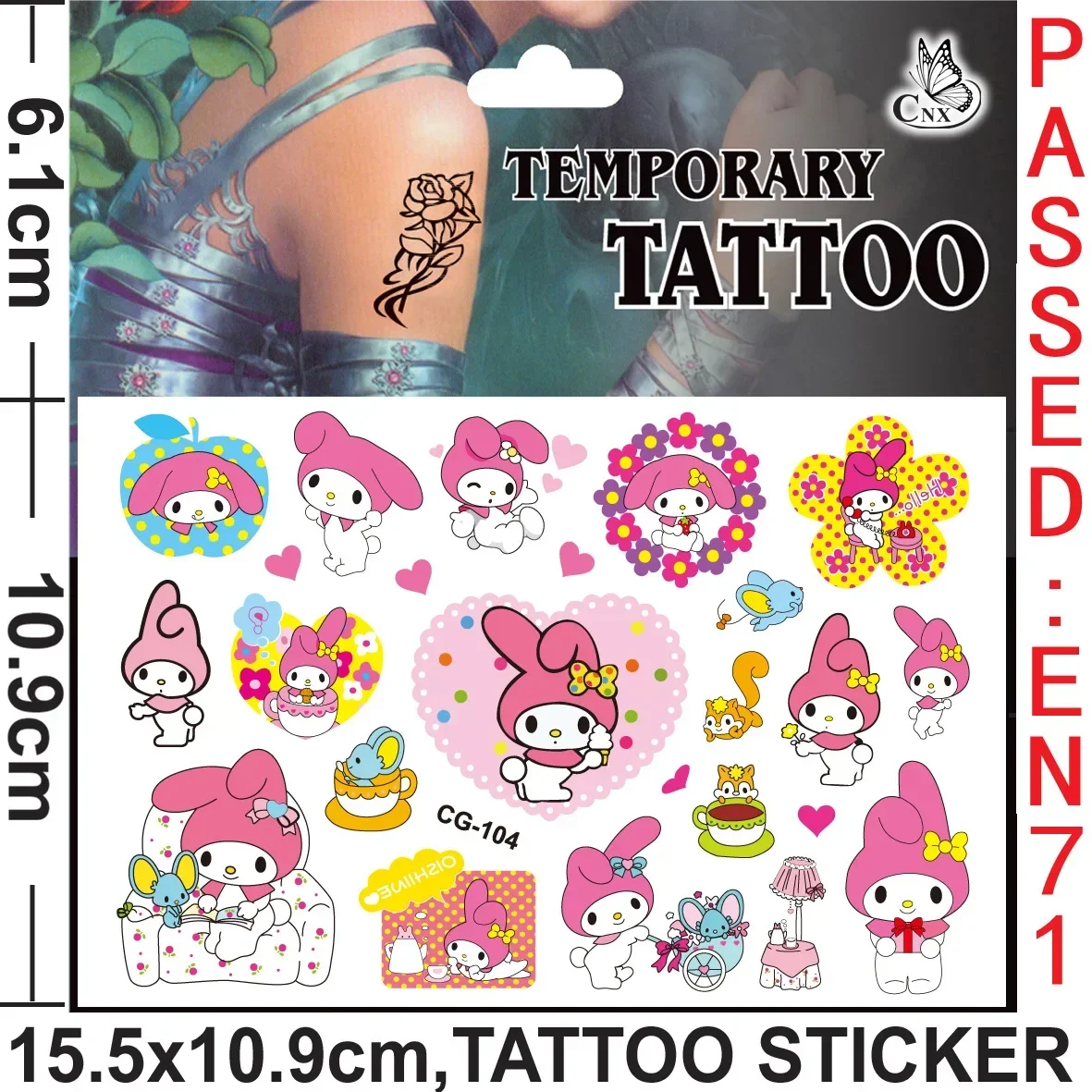 Pegatinas de tatuaje de dibujos animados Sanrio Random 1 piezas, lindo tatuaje temporal de Anime de Hellokitty, pegatina impermeable, juguete de