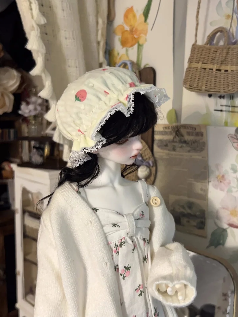 bjd poppenhoed is geschikt voor 1/3 en 1/4 maat elastische kant kleine aardbei slaapmuts popaccessoires