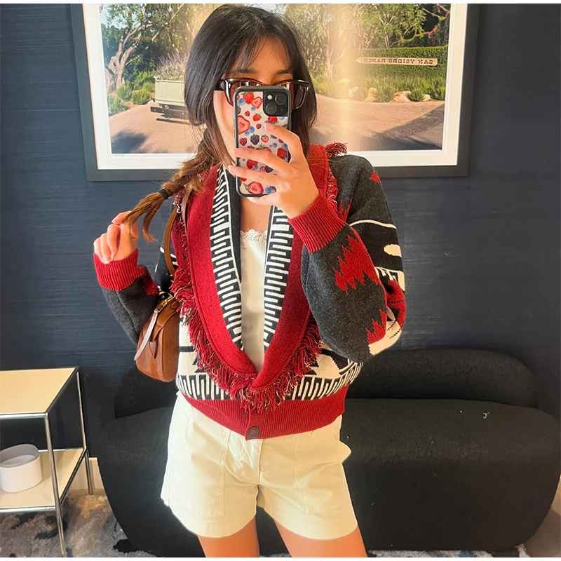 Elegant Knit Jacquard Tassel Belt Cardigan Women Lace Up Lapel Long Sleeve Warm Sweater 2026 Autumn Winter Lady Knitwears New 28 S66aea17103af484fb73c4e55b1aa29c7S