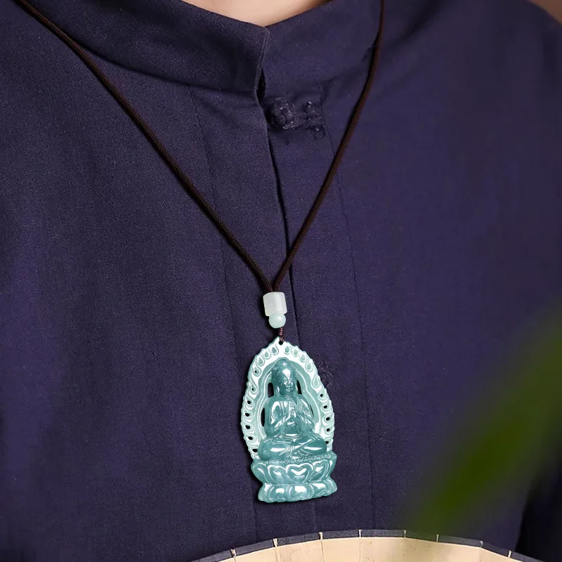 الطبيعية A-الصف الجاديت المياه الزرقاء ثلاثي الأبعاد العملاق الشمس بوذا قلادة زودياك الأغنام القرد الحارس الحياة الله السحر #5