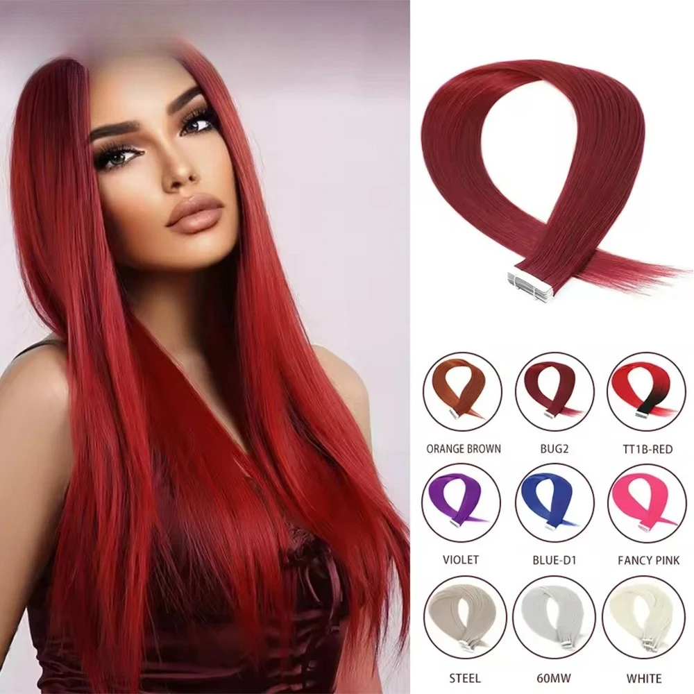 

26Inches 20Pcs Orange Brown Tape In Straight Hair Extensions SP12/16/613 High Temperature Synthetic Hair 50grams/Lot