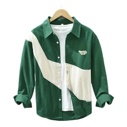 Casual Shirt Men's Fashion Slim Youth Breathable Match Color Pure Cotton British Style Outdoor Casual Long Sleeve Cotton Shirt