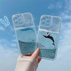 Shiny Sparkles Quicksand Case for iPhone 13 14 Pro Max Cover Shark Dolphin El Iphones 16 15 15Pro Funda Liquid Carcasa Soft Hull