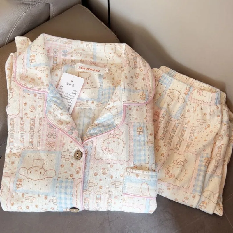 

Cinnamoroll Pajamas Girls Spring Autumn Pure Cotton Cartoon Cute Hello Kitty Long-sleeved Comfortable Home Wear Two-piece Set