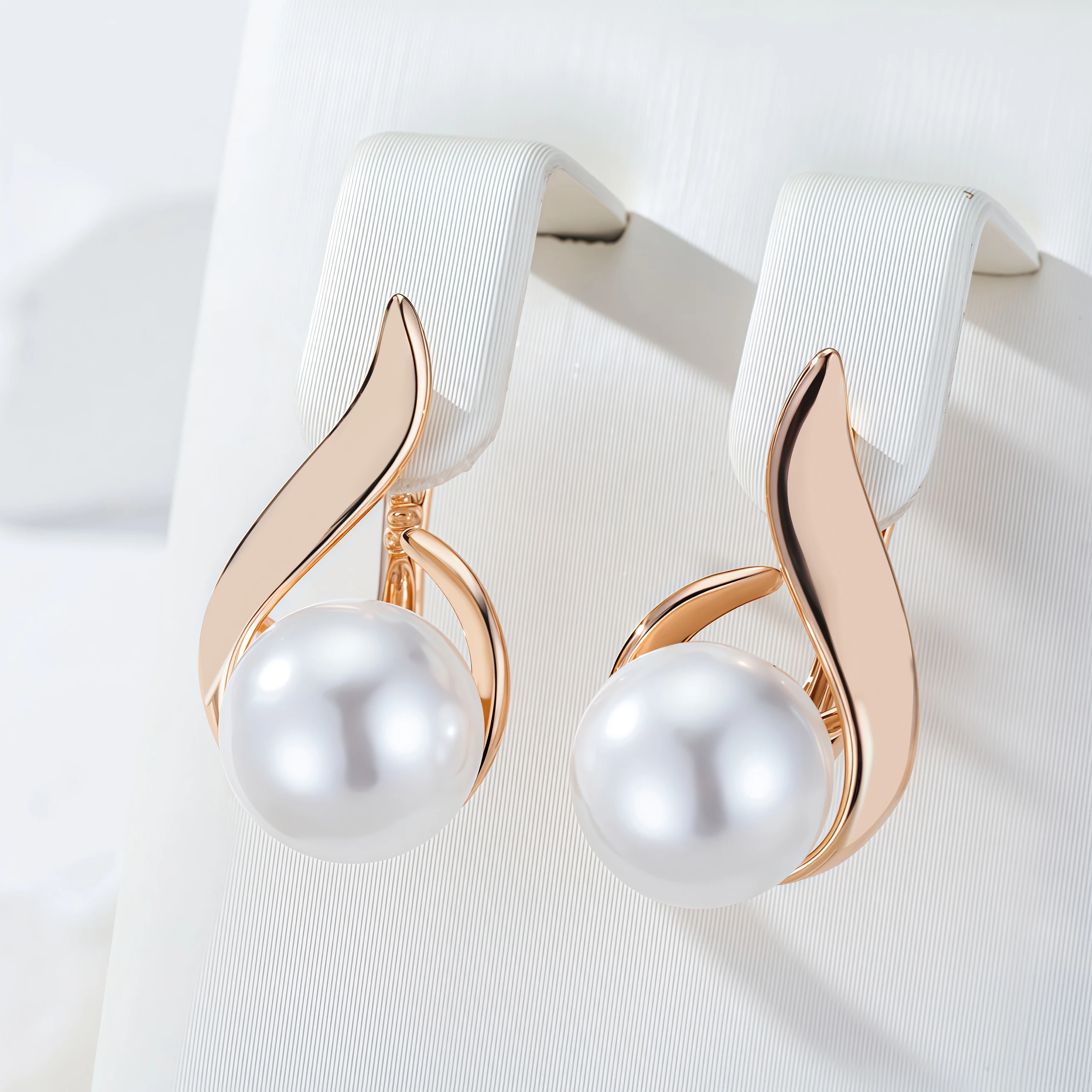 Wbmqda Simple Elegant Pearl Earrings For Women 585 Rose Gold Color Fine Daily Jewelry Accessories