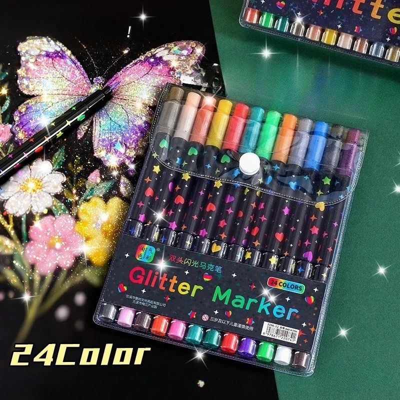 24 Colors Colorful Double-Ended Glitter Pens with Fast-Drying Glue-Like Ink - Fine Tip Tip-To-Base for Scrapbooking, Card Making image 6