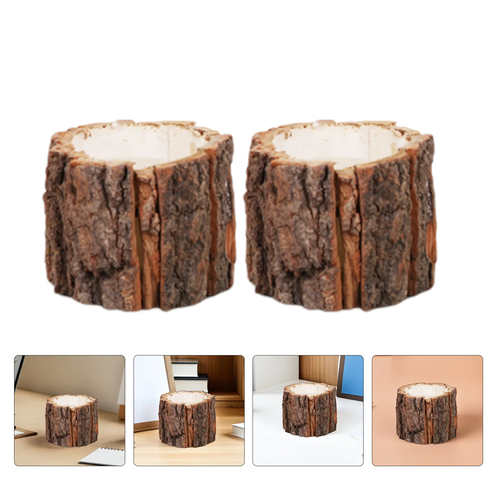 5 قطعة شجرة النباح تصميم حامل القلم الرصاص ريفي خشبي مكتب منظم خشب متين حاوية أقلام لتخزين القرطاسية المدرسية مكتب