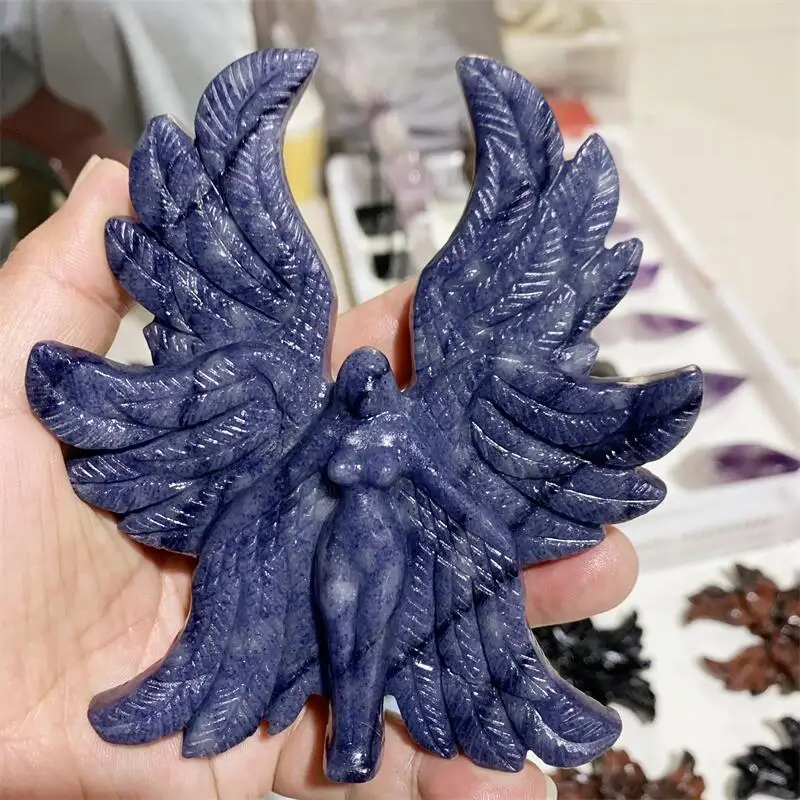 Natural Blue Aventurine Seraph Angel Carving Stand Energy Gemstone Healing Stone Home Decoration Gift 1PCS