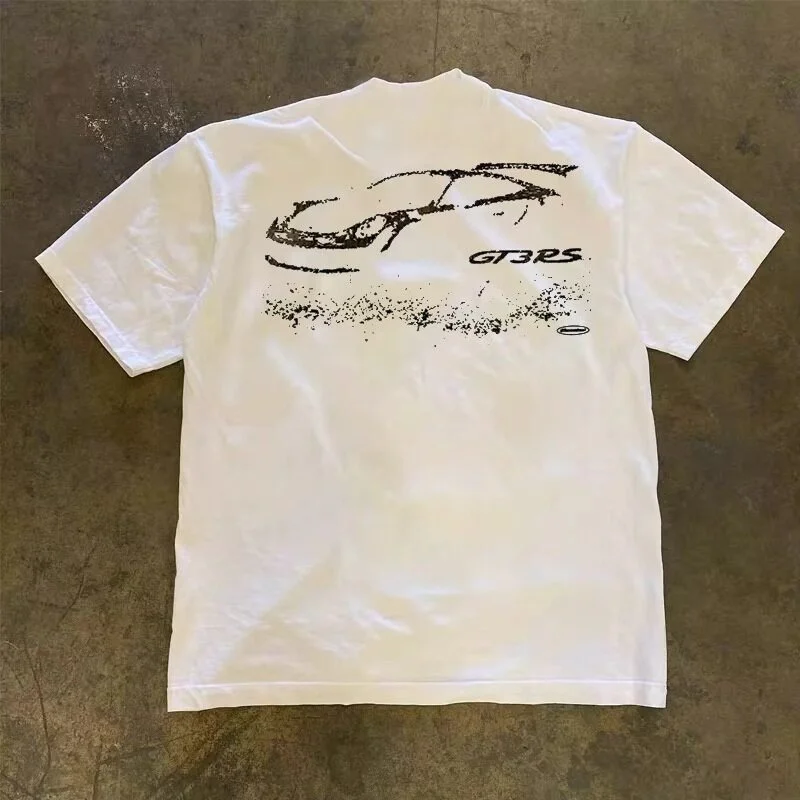 Loose Fit Cotton T-Shirt Unisex Short Sleeve Double Thread 3A260g Retro American Style Couple's Casual Breathable Summer Top