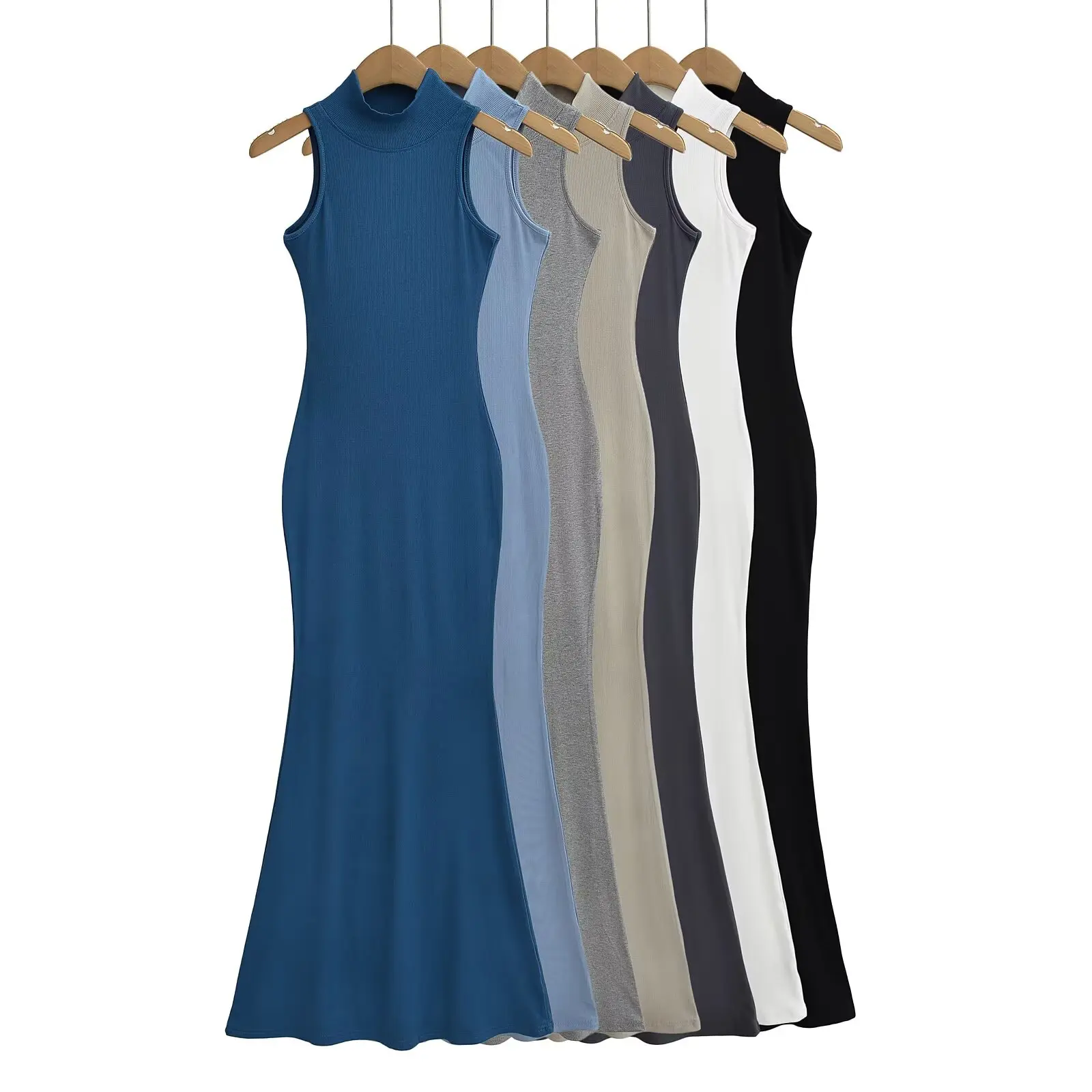 

Pure Desire Red Hot Tailored Fish Tail Skirt Slim Fit Waist Cinched Sleeveless Stand Collar Show Body Shape Bodycon Skirt