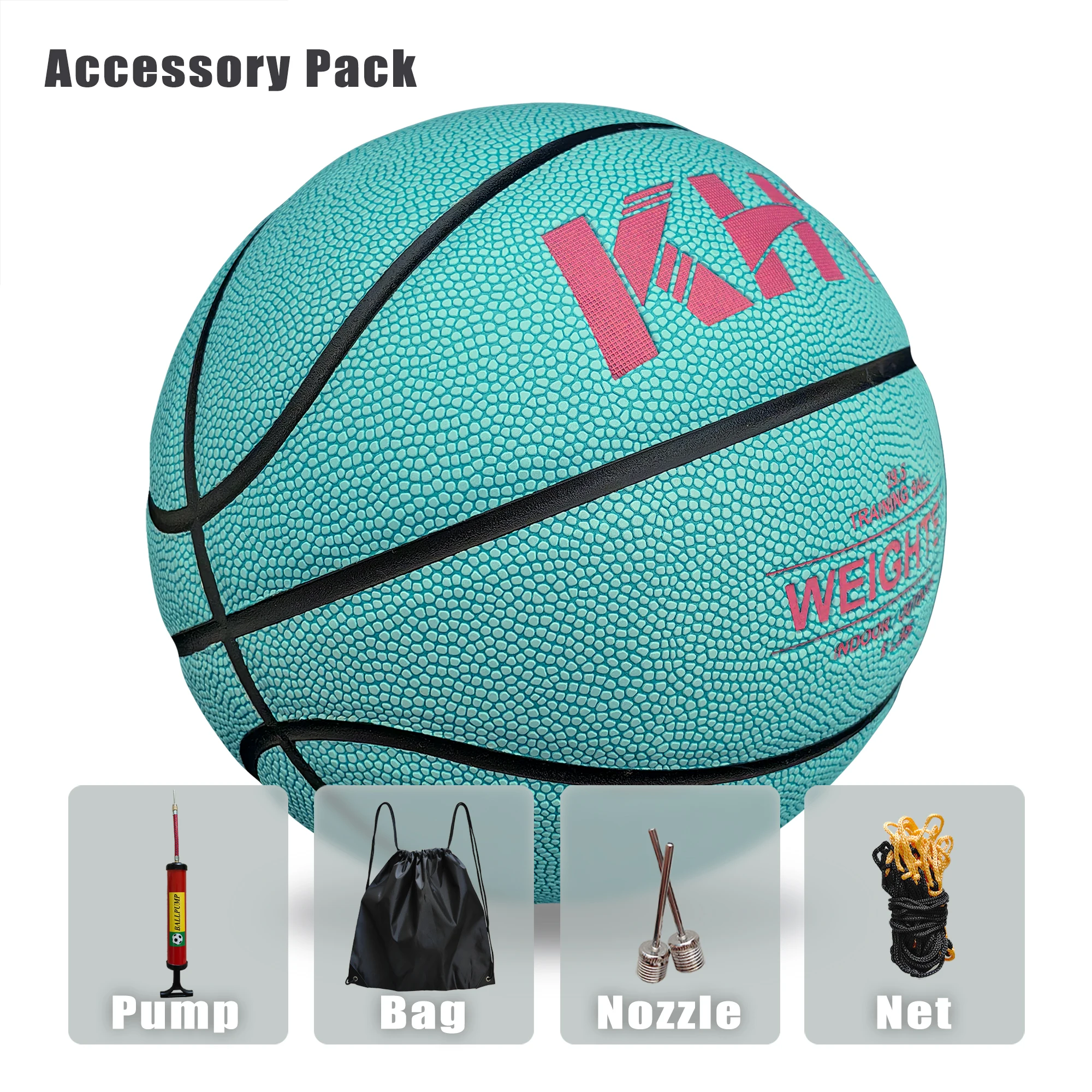 Kht บาสเก็ตบอลหนักขนาด1.3กก. วัสดุ PU น้ำหนักคุณภาพสูงบอลเยาวชนผู้ใหญ่ในร่มกลางแจ้งการฝึกอบรมฟรีถุงปั๊ม