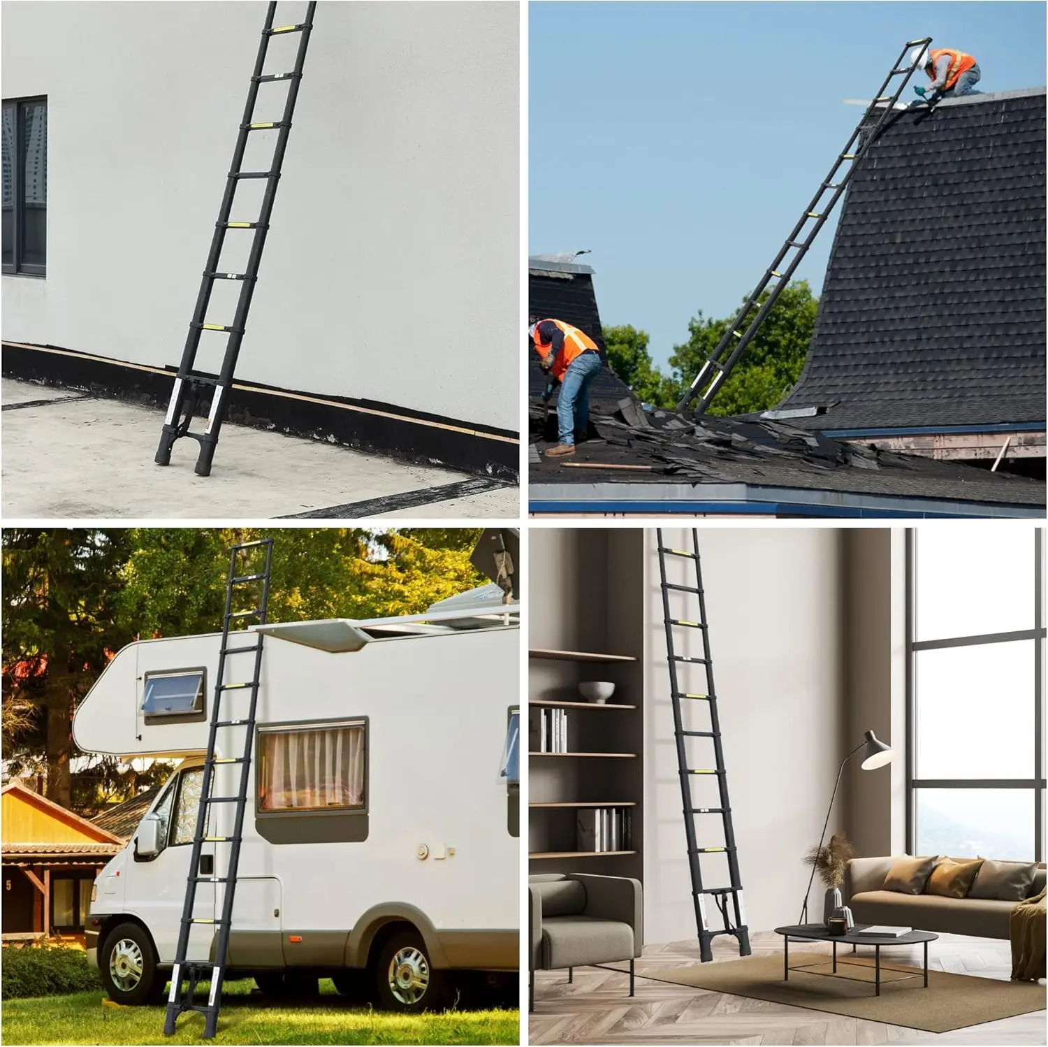 

15.5FT Telescoping Ladder, Aluminum Extension Ladder w/Non-Slip Feet, Portable Retractable Ladder