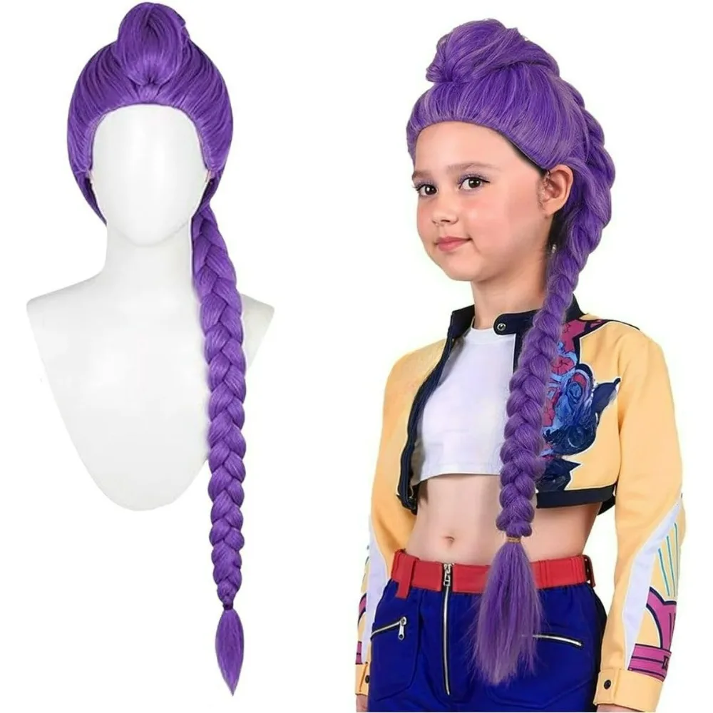 Perücke – Lila Haarverlängerungen, Cosplay-Haar, lila Flechthaar, Kunstfaser, Halloween-Anime-Kostüm-Perücke für Kinder und Erwachsene