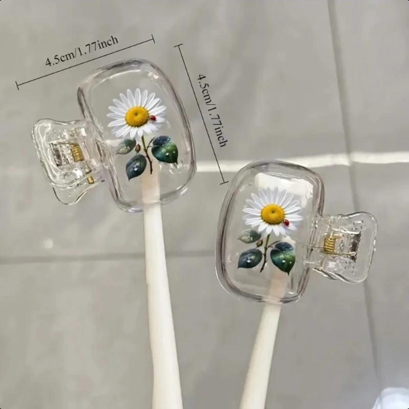 7pcs Travel Toothbrush Case Set with Brushes Dust-Proof Portable Holder Plastic Cover Daisy Design for Business Trip