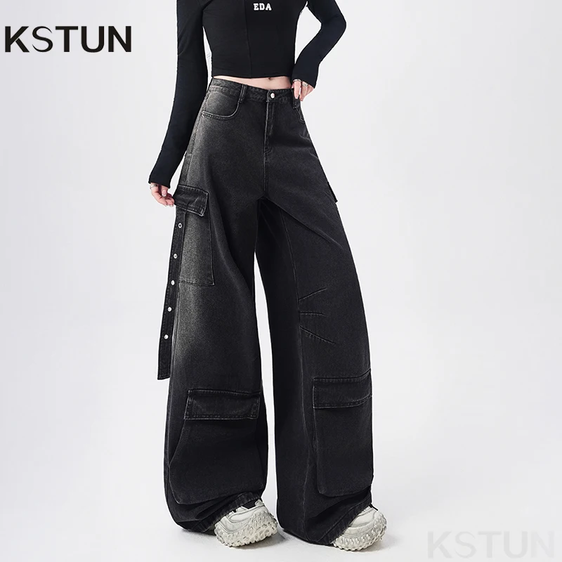 KSTUN 2026 Streetwear Tasche multiple Pantaloni jeans cargo larghi per le donne Jeans a gamba larga Abbigliamento vintage Pantaloni in denim larghi