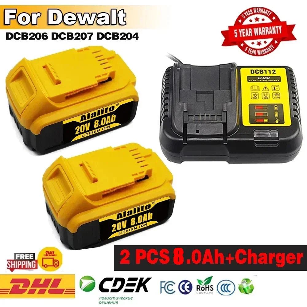 

Genuine 18V/20 Volt MAX 6.0Ah 8.0Ah DCB200 Replacement Li-ion Battery for DeWalt DCB205 DCB201 DCB203 Power Tool Batteries