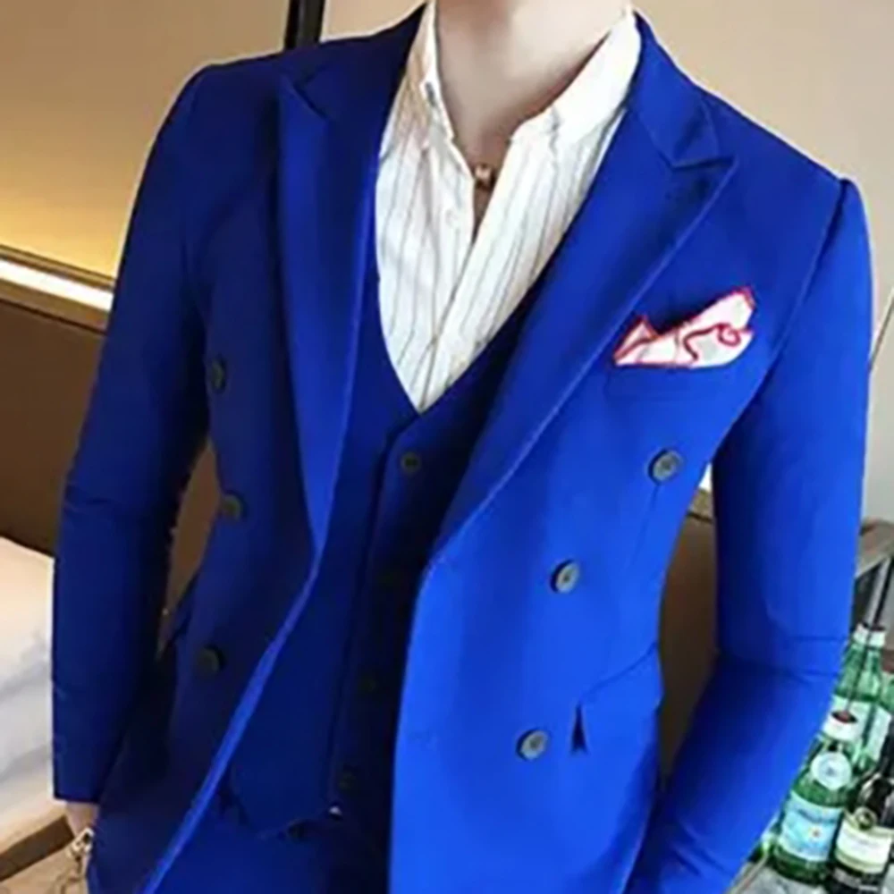 

Double Breasted Fashion Slim Fit Suits Men Business Casual Wedding Party 3 Pieces Male Blazer Coat Pant Formal Occasion Dresses