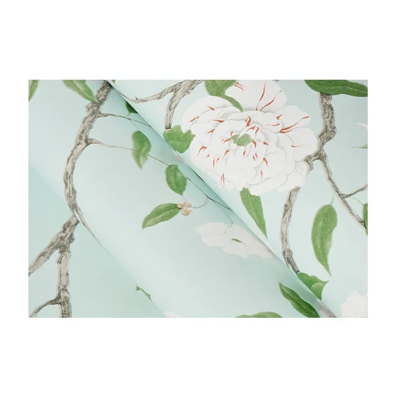 ورق جدران رعوي من الريف الأمريكي لون أخضر محب فني أزرق فاتح لغرفة النوم خلفية تلفزيون في غرفة الرسم #5