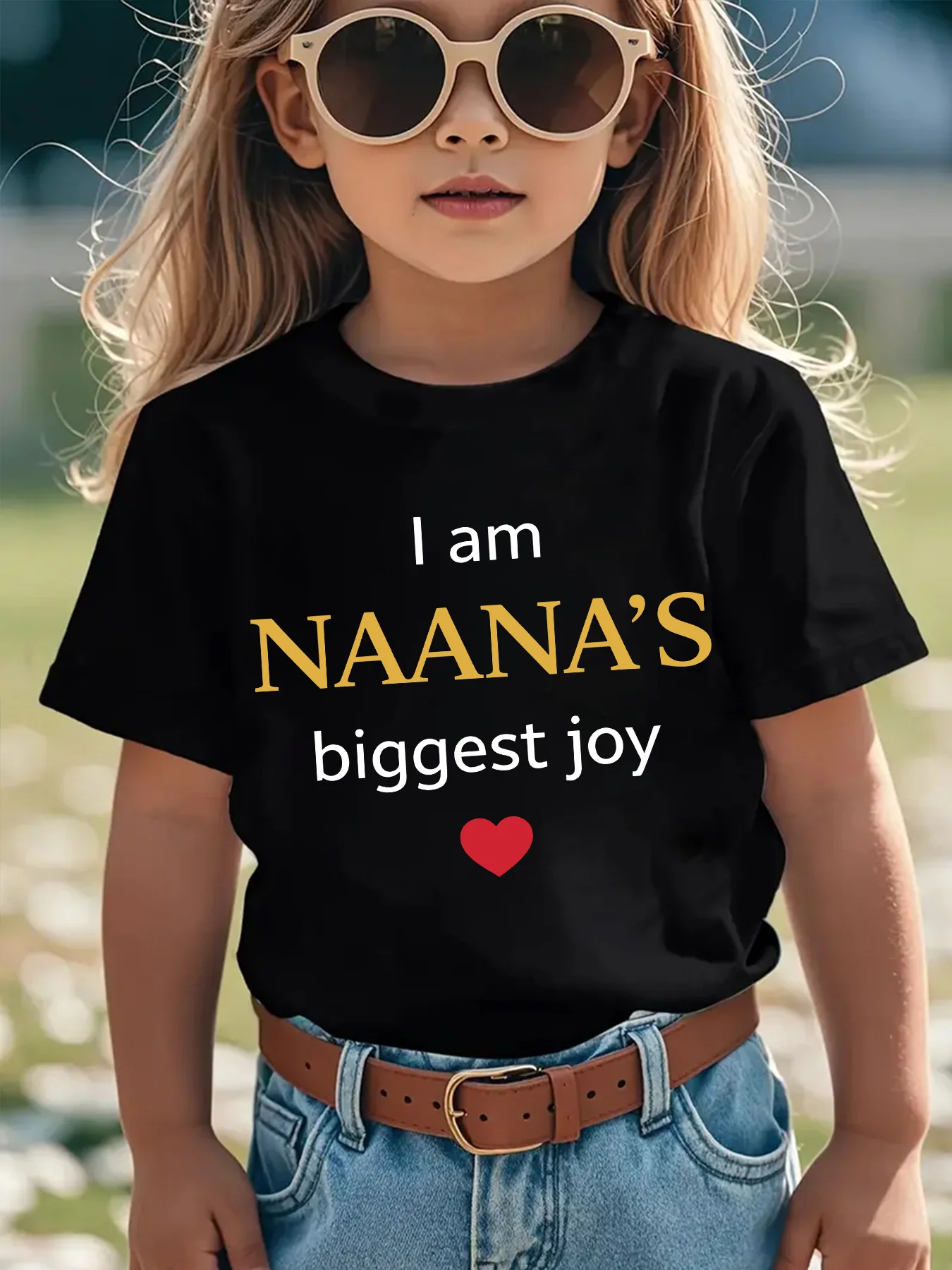 I Am Naana S Biggest Joy Red Heart Letter Print Family Matching Cotton Tees Short Sleeve Tops For Mom Dad Boys Girls Daily Wear