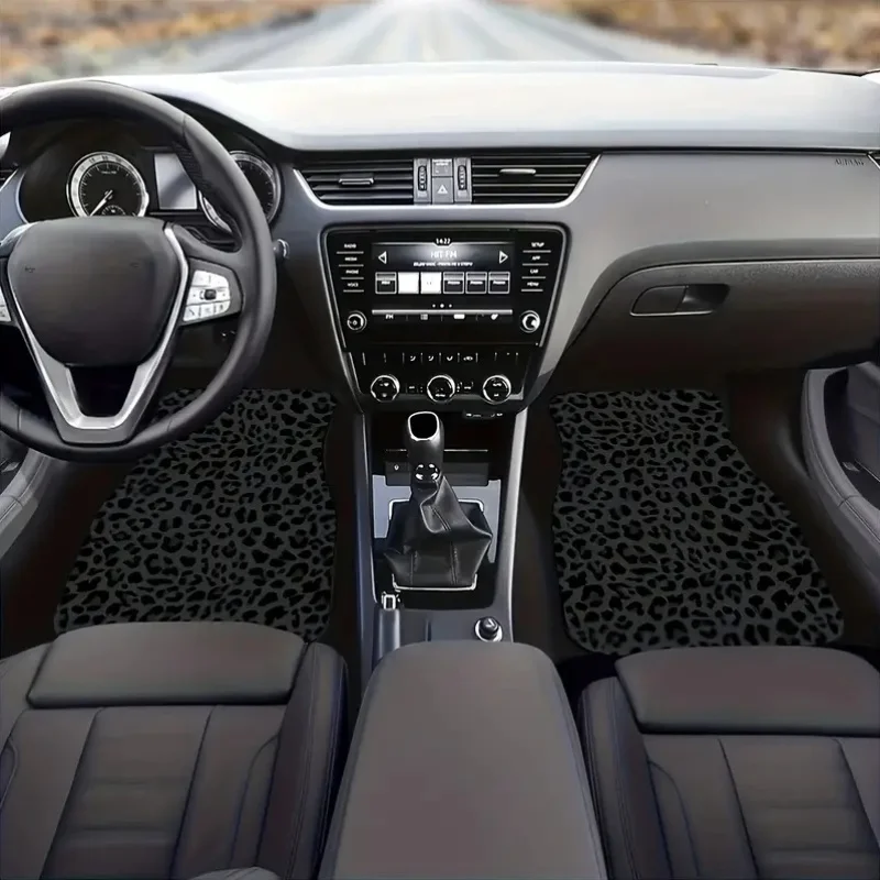 

2pcs Leopard Print Car Floor Mats - Fit For All Vehicles, Durable Polyester All-Season Floor Mats With Non-Slip Grip, Easy To Cl