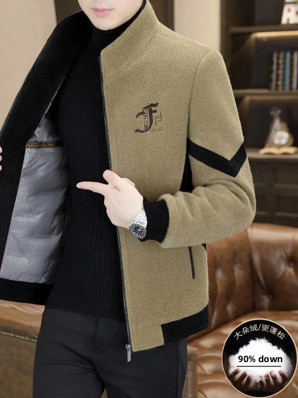 

Busin Sle Men's down Jaet Stand Collar 90 Du down Filling Ci Casual Regular Fit Outerwear for Middle-Aged And Young